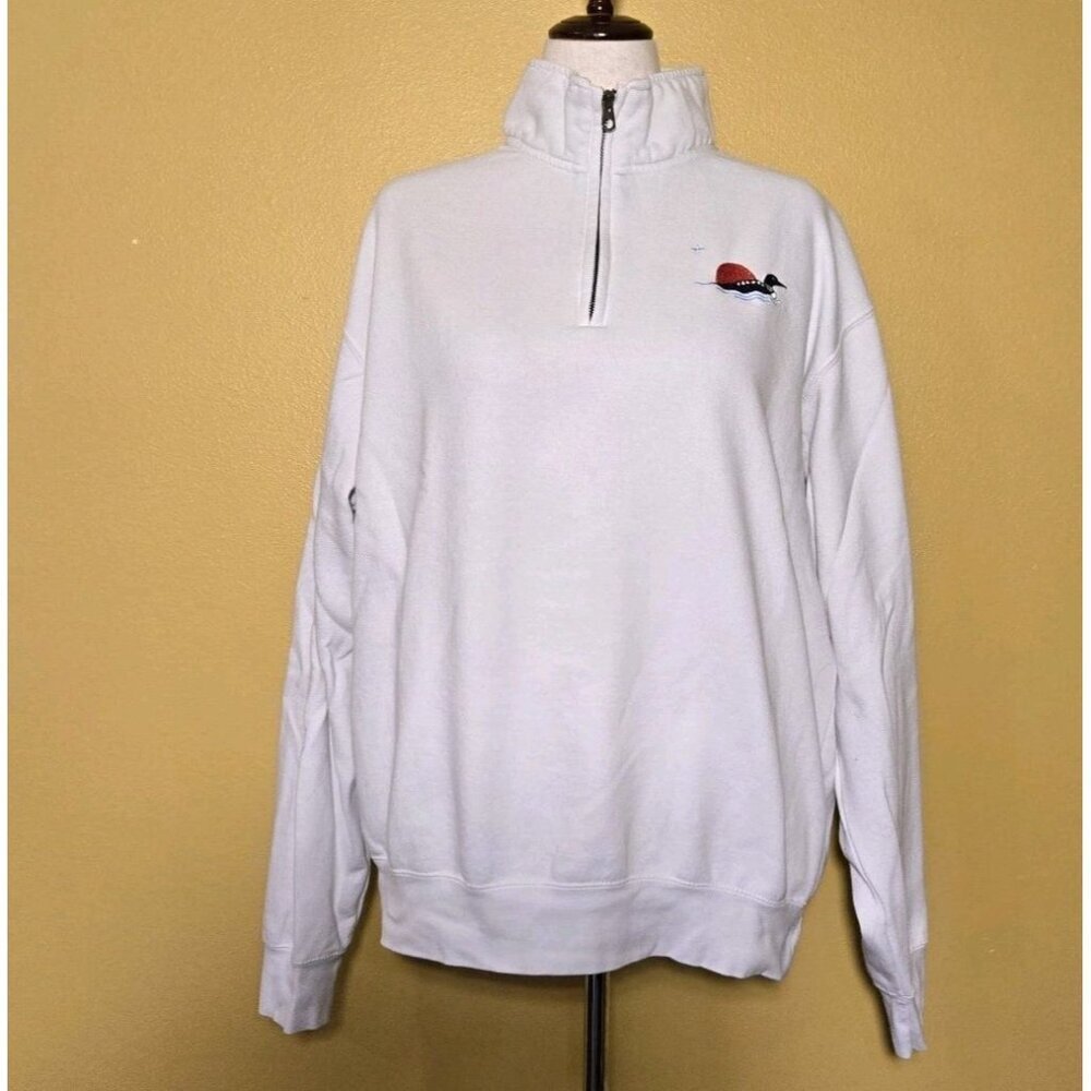 Blue 84 Holy Loon Lake Quarter Zip Pullover Women L White College Sweatshirt Use
